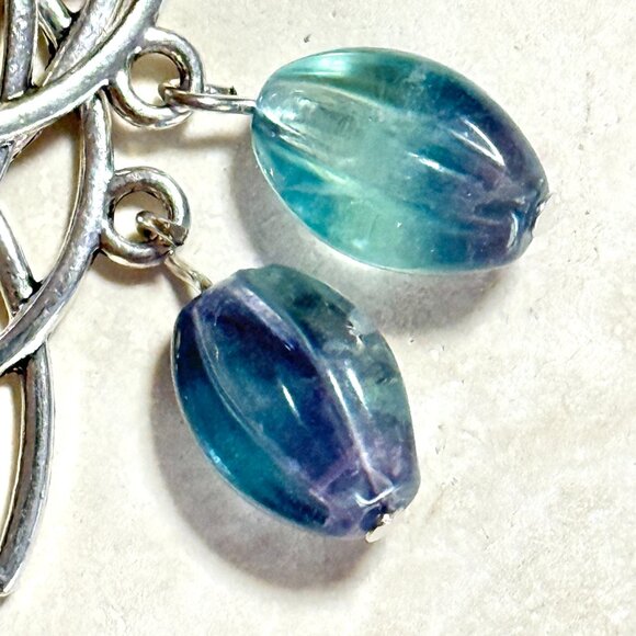 2/$20, Genuine Rainbow Fluorite Celtic Trinity Sterling Silver Dangle Earrings - Picture 3 of 10
